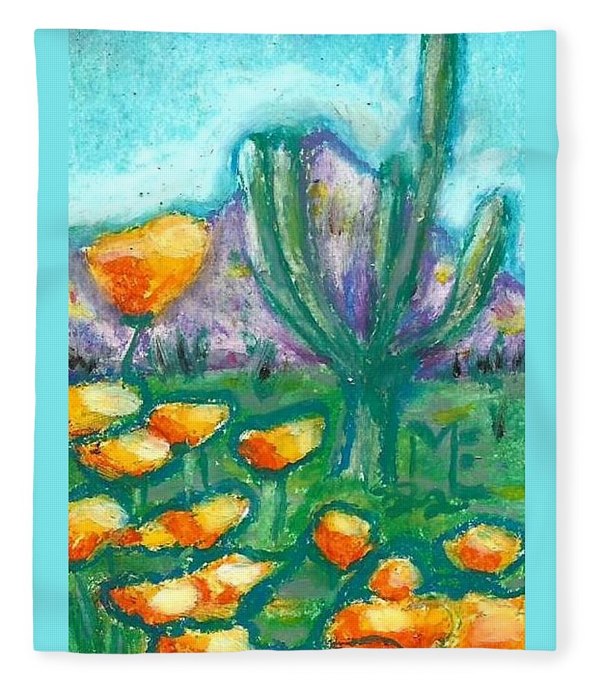 Saguaro Cactus Fleece Blanket featuring the painting Saguaro Cactus by Monica Resinger