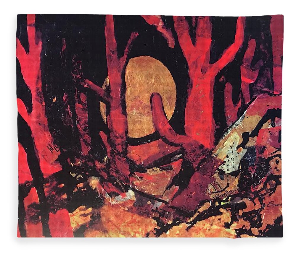 Southwest Landscape Fleece Blanket featuring the painting Saguaro Sunset by Elaine Elliott