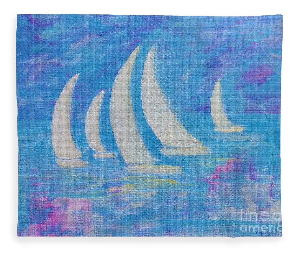 Sailboats Fleece Blanket featuring the painting Sail Away by Irene Czys