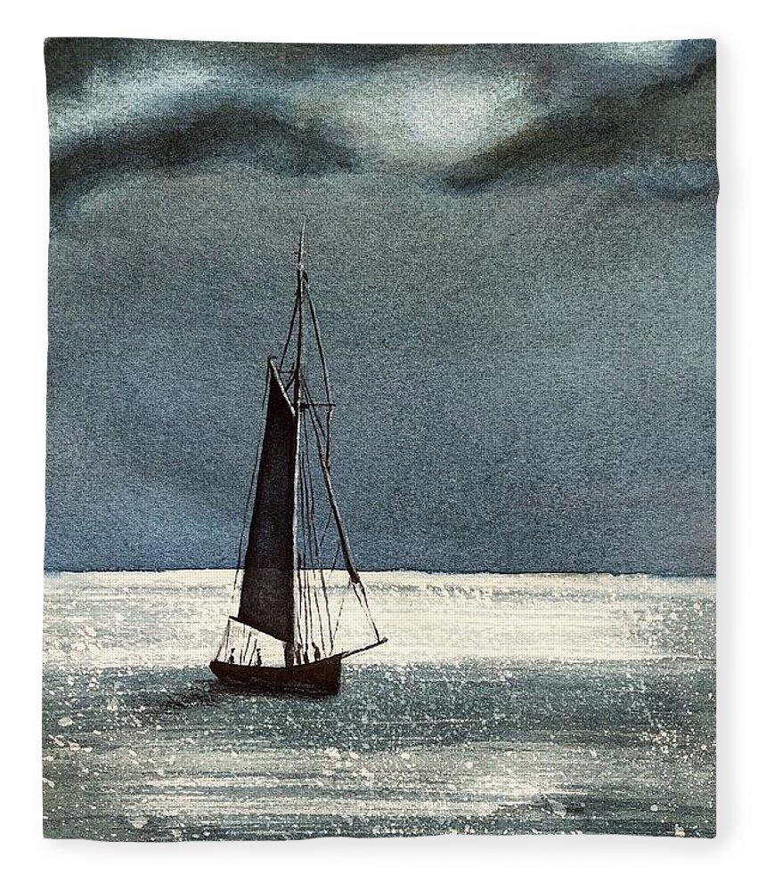 Sailboat Fleece Blanket featuring the painting Sailboat on Sparking Water by Vicki B Littell