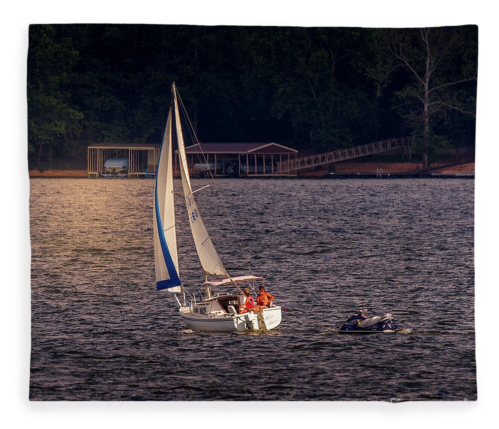 Salil Boat. Moonlight Fleece Blanket featuring the photograph Sailboating in the Moonlight by David Wagenblatt