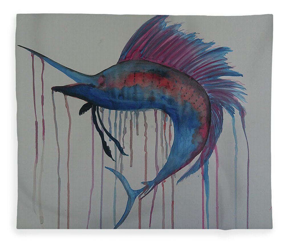 Watercolour Fleece Blanket featuring the painting Sailfish by Faa shie