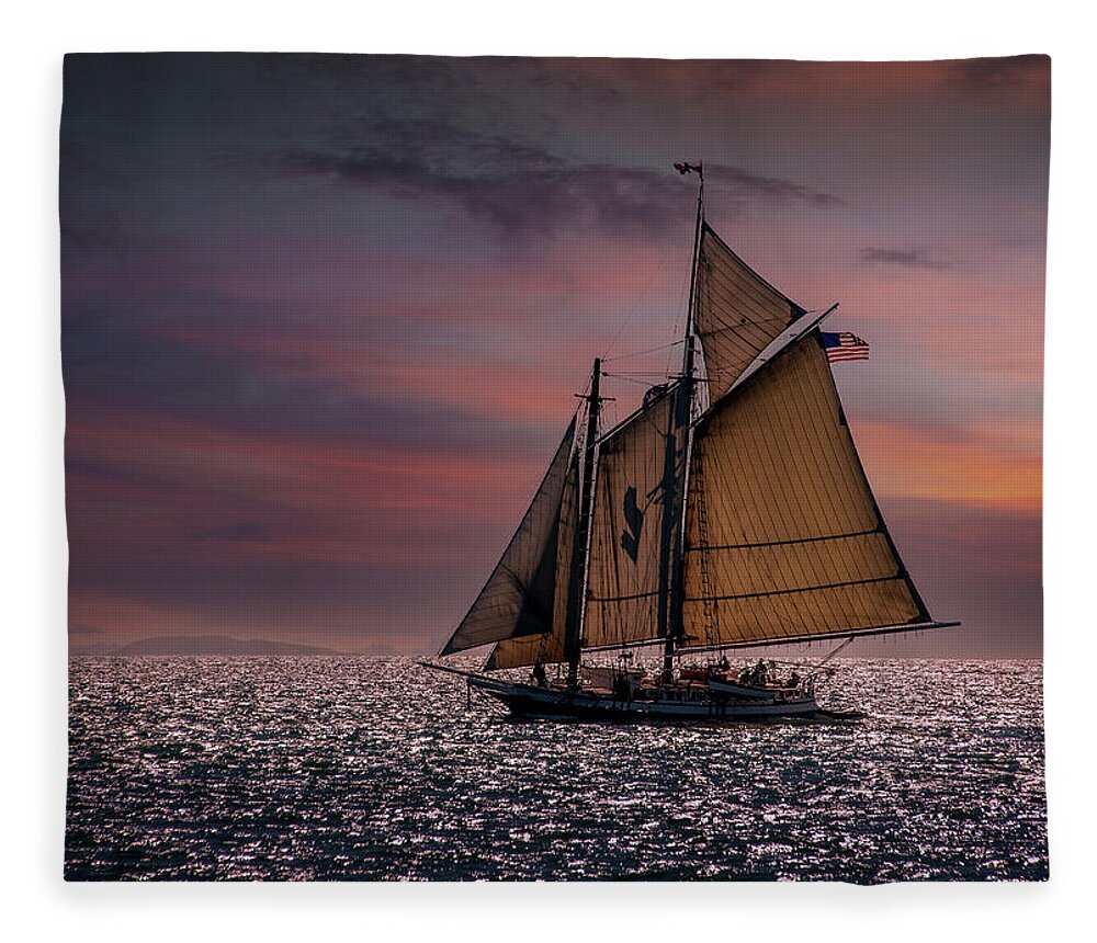 Windjammers Fleece Blanket featuring the photograph Sailing at Sunset by Fred LeBlanc