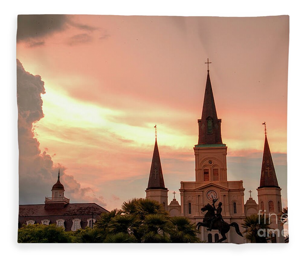 0119 Fleece Blanket featuring the photograph Saint Louis Cathedral At Sunset by FineArtRoyal Joshua Mimbs
