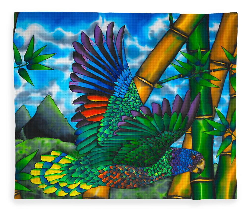Bird Fleece Blanket featuring the painting Saint Lucia parrot by Daniel Jean-Baptiste