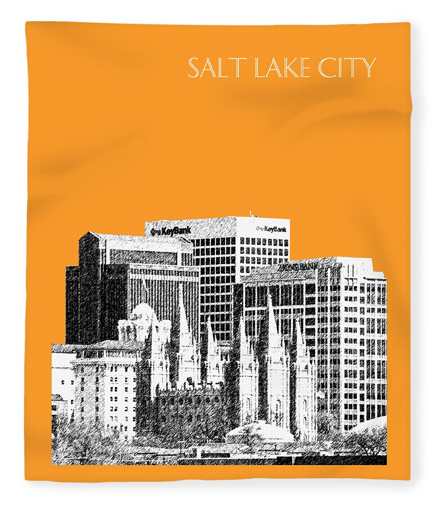 Architecture Fleece Blanket featuring the digital art Salt Lake City Skyline - Orange by DB Artist