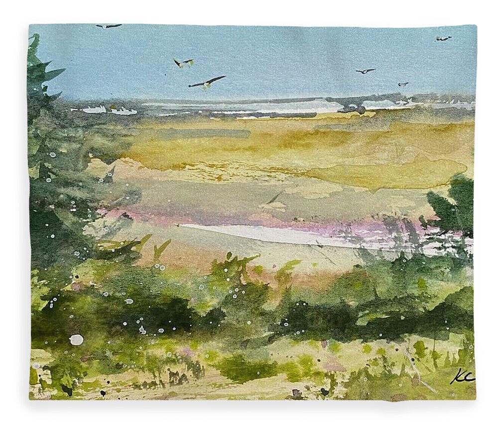  Beach Fleece Blanket featuring the painting Salt Marsh 2 by Kellie Chasse