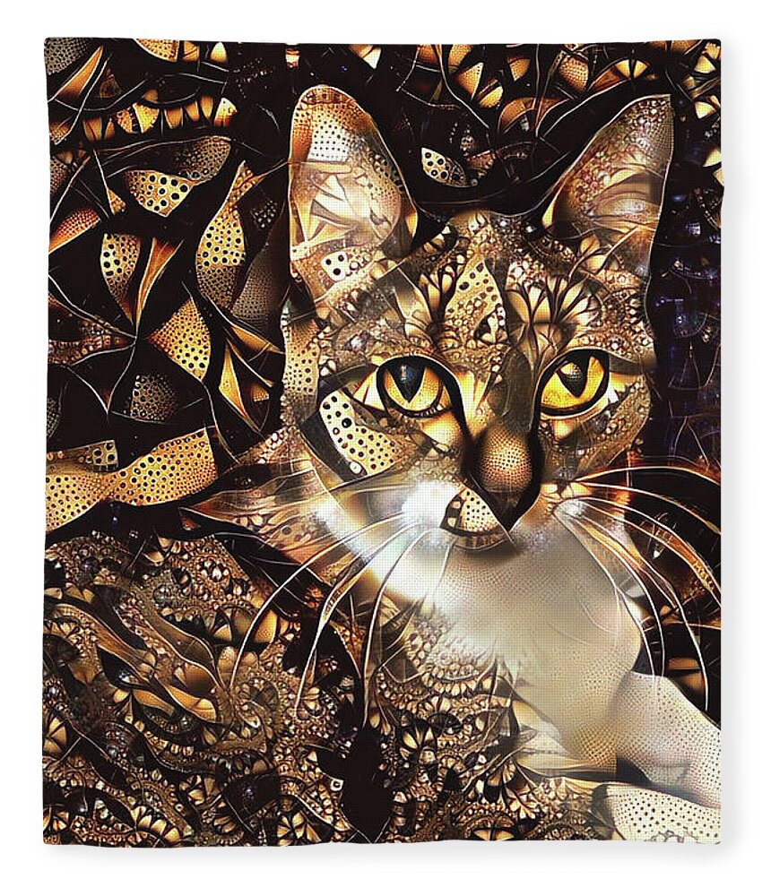 Tabby Cat Fleece Blanket featuring the digital art Samantha the Tabby Cat by Peggy Collins
