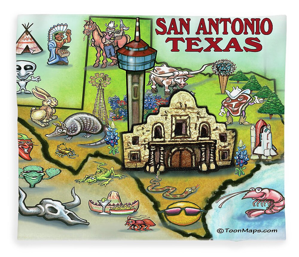 San Antonio Fleece Blanket featuring the digital art San Antonio Texas by Kevin Middleton