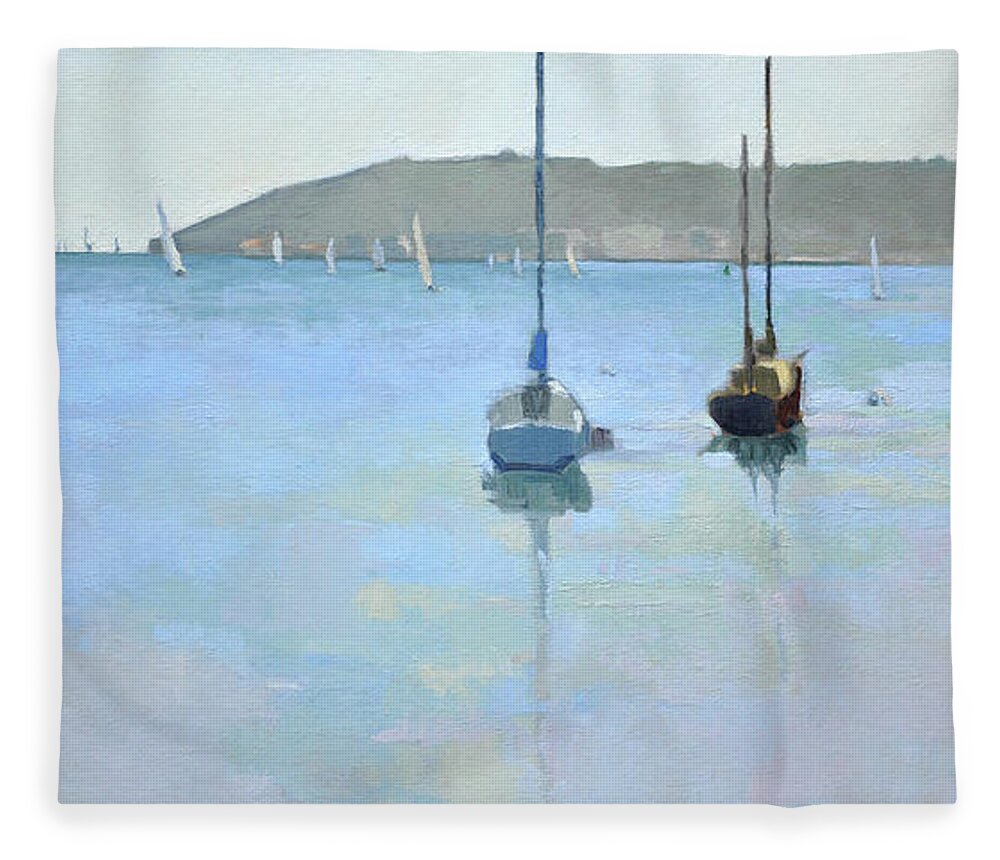 Sailing Fleece Blanket featuring the painting San Diego Bay by Paul Strahm