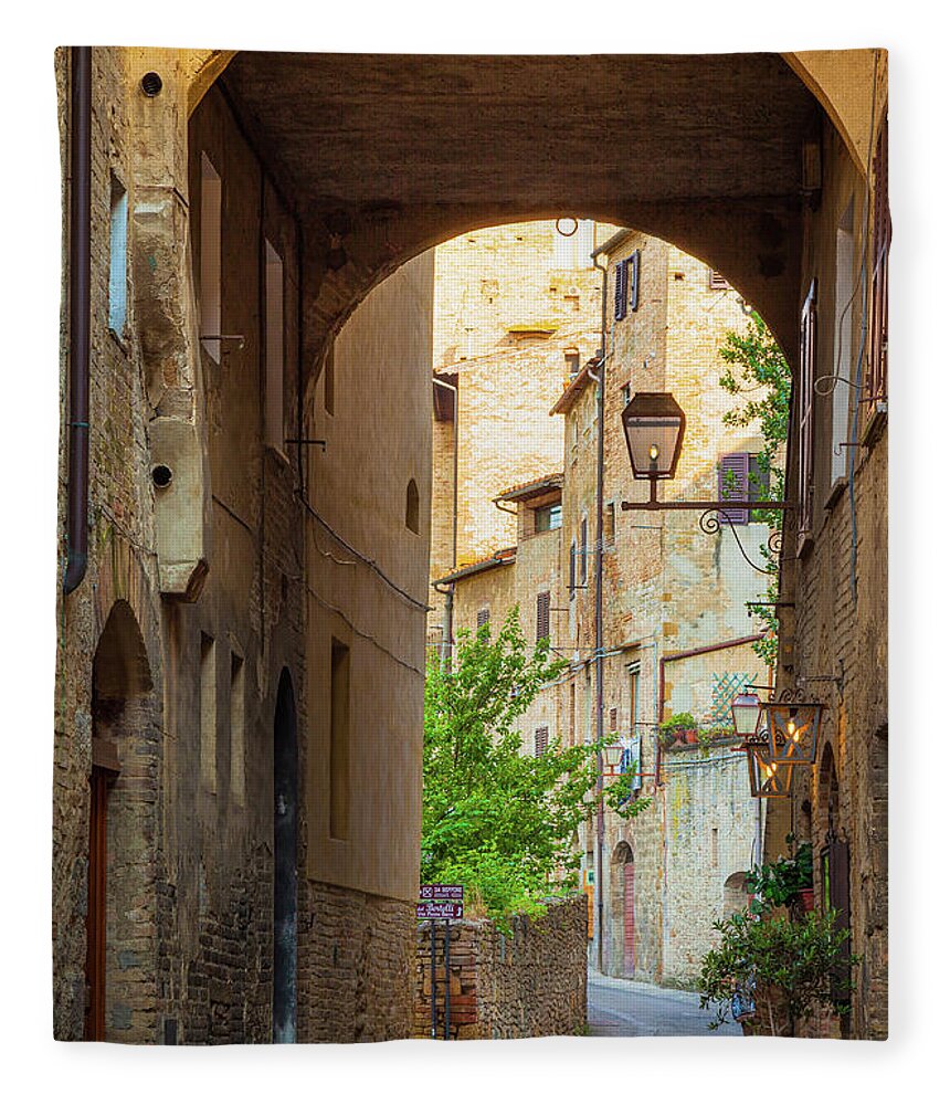 Europe Fleece Blanket featuring the photograph San Gimignano Archway by Inge Johnsson