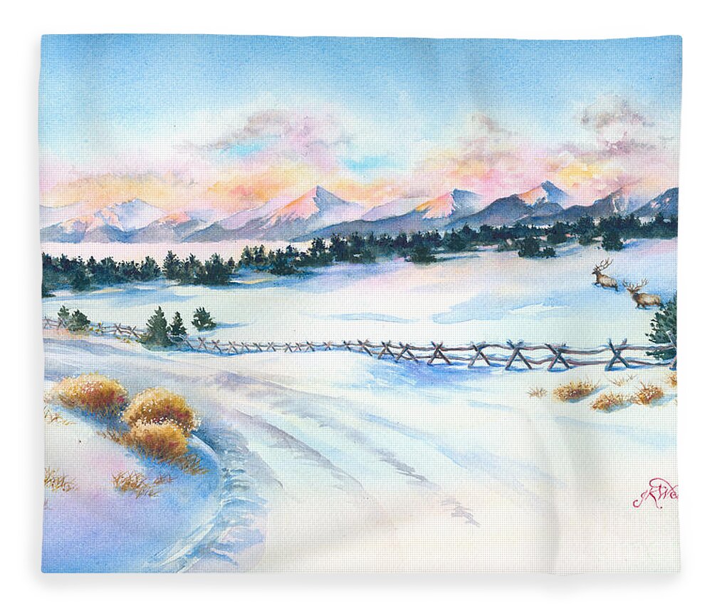 This Was My View Early One Cold Fleece Blanket featuring the painting Sangres Sunrise by Jill Westbrook