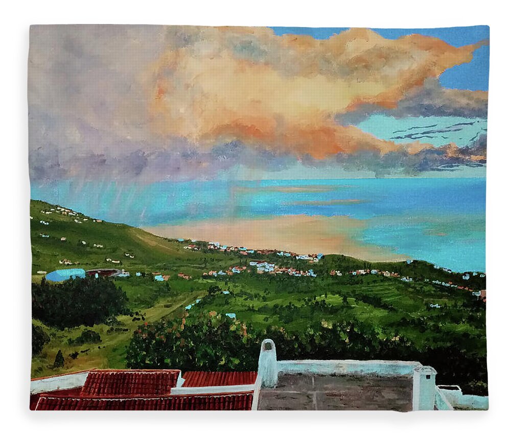  Fleece Blanket featuring the painting Santa Cruz de la Palma, Canary Islands by Francisco Gutierrez