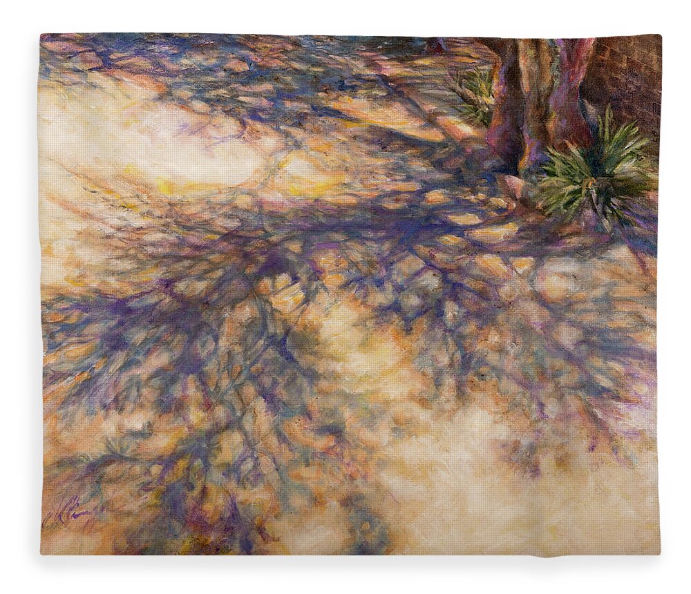 Sunlight Fleece Blanket featuring the painting Santa Fe Sidewalk by Carol Klingel