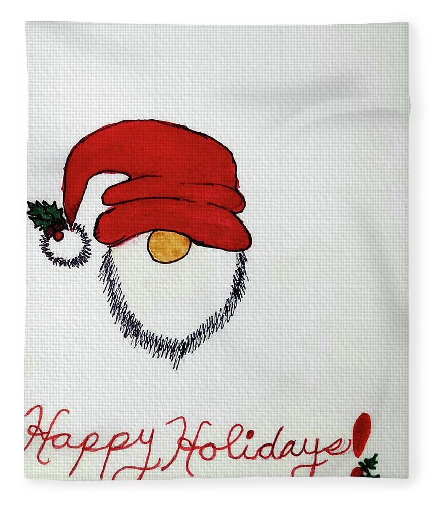 Santa Fleece Blanket featuring the painting Santa says, Happy Holidays by Shady Lane Studios-Karen Howard