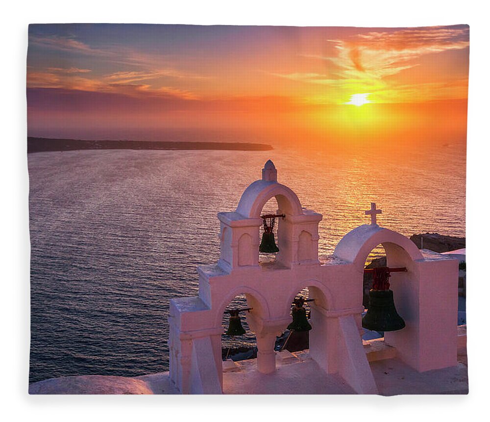 Greece Fleece Blanket featuring the photograph Santorini Sunset by Evgeni Dinev