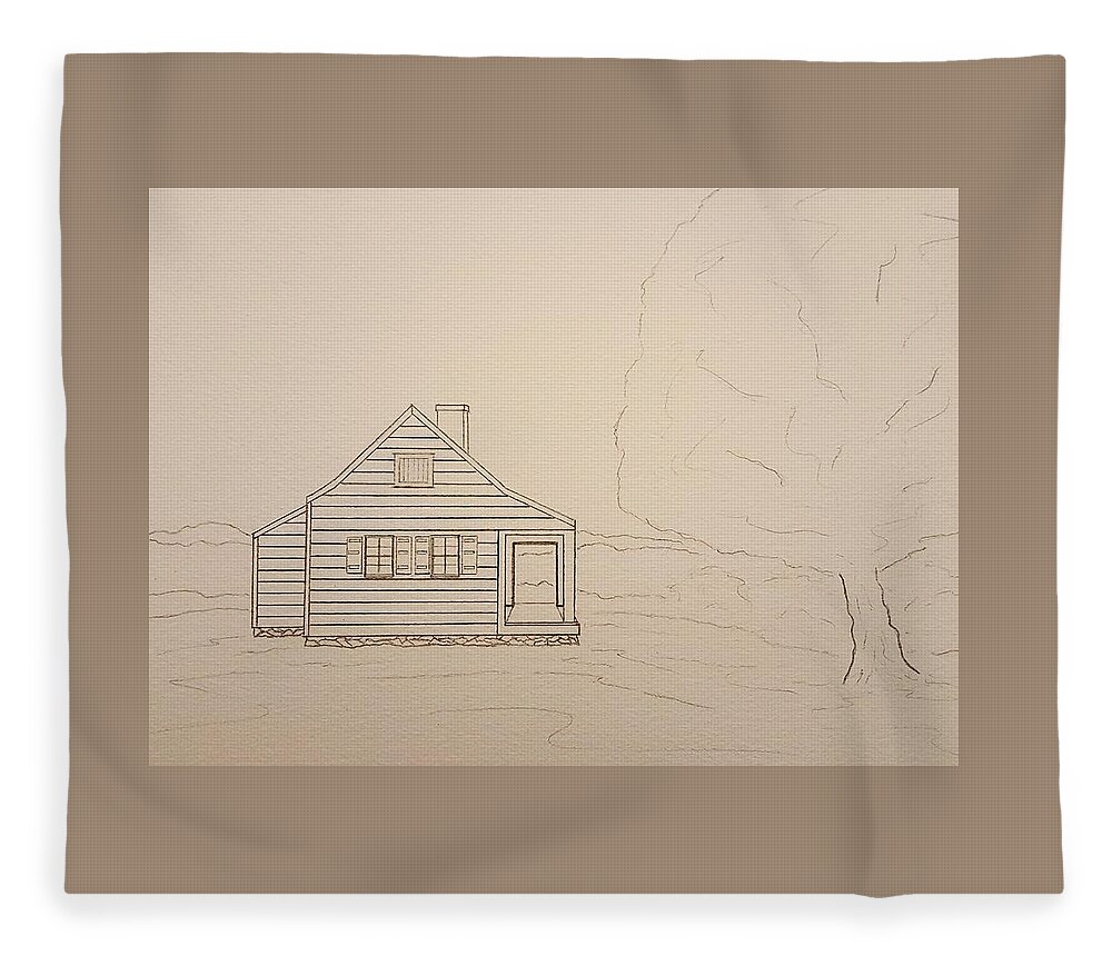 Sketch Fleece Blanket featuring the drawing Saratoga Farmhouse by John Klobucher