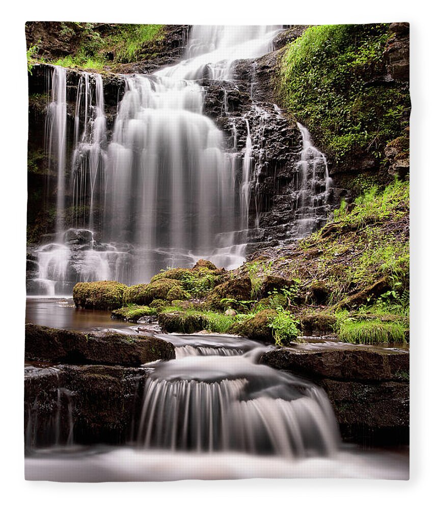 England Fleece Blanket featuring the photograph Scaleber Force, near Settle by Tom Holmes Photography