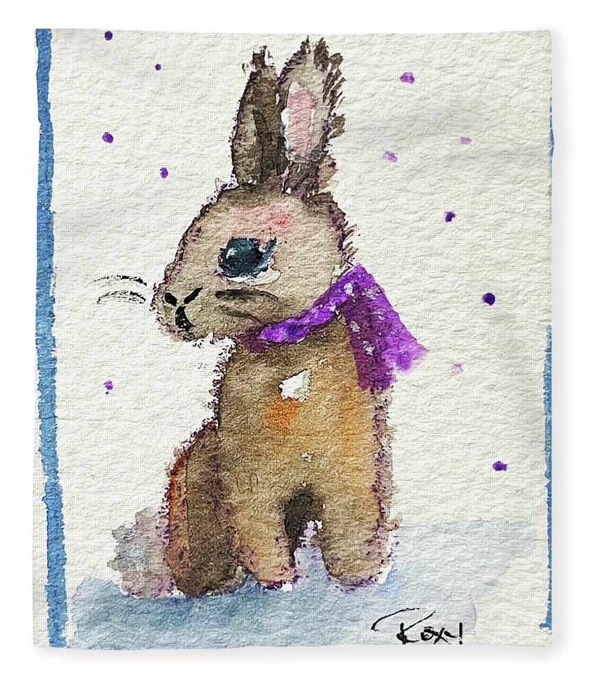 Drunk Bunny Fleece Blanket featuring the painting Scarf Bunny by Roxy Rich