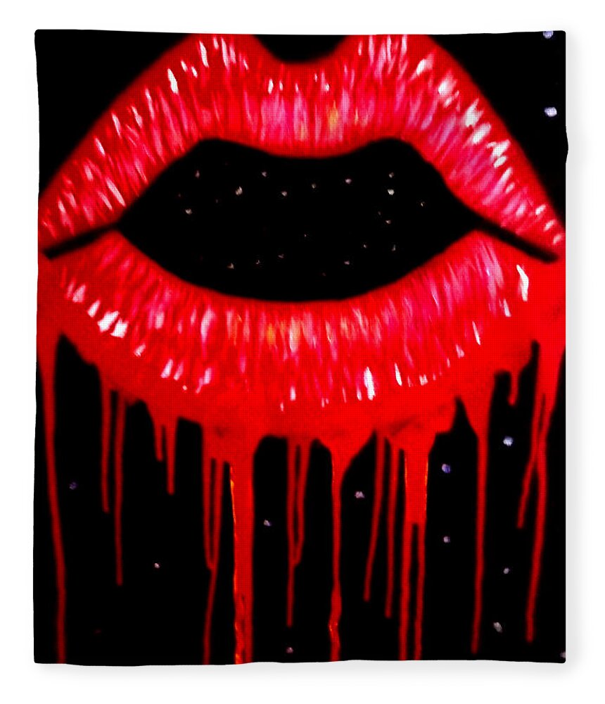 Lips Fleece Blanket featuring the painting Scarlett Lips by Anna Adams