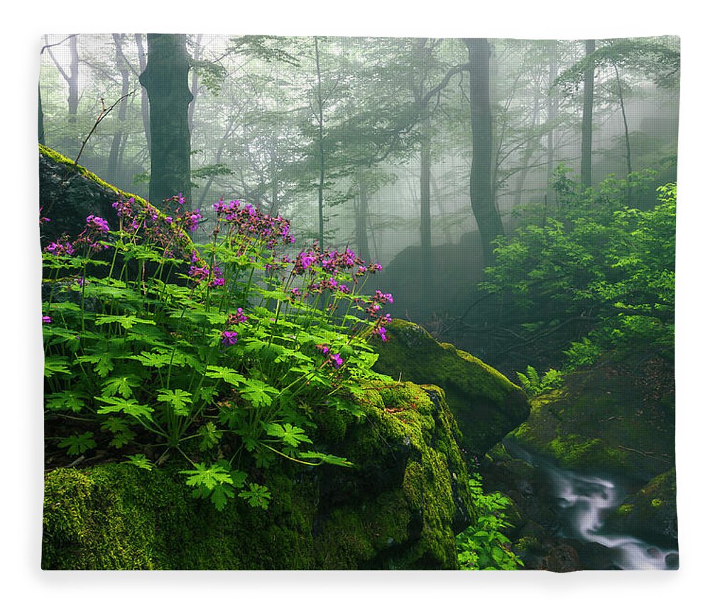 Geranium Fleece Blanket featuring the photograph Scent of Spring by Evgeni Dinev