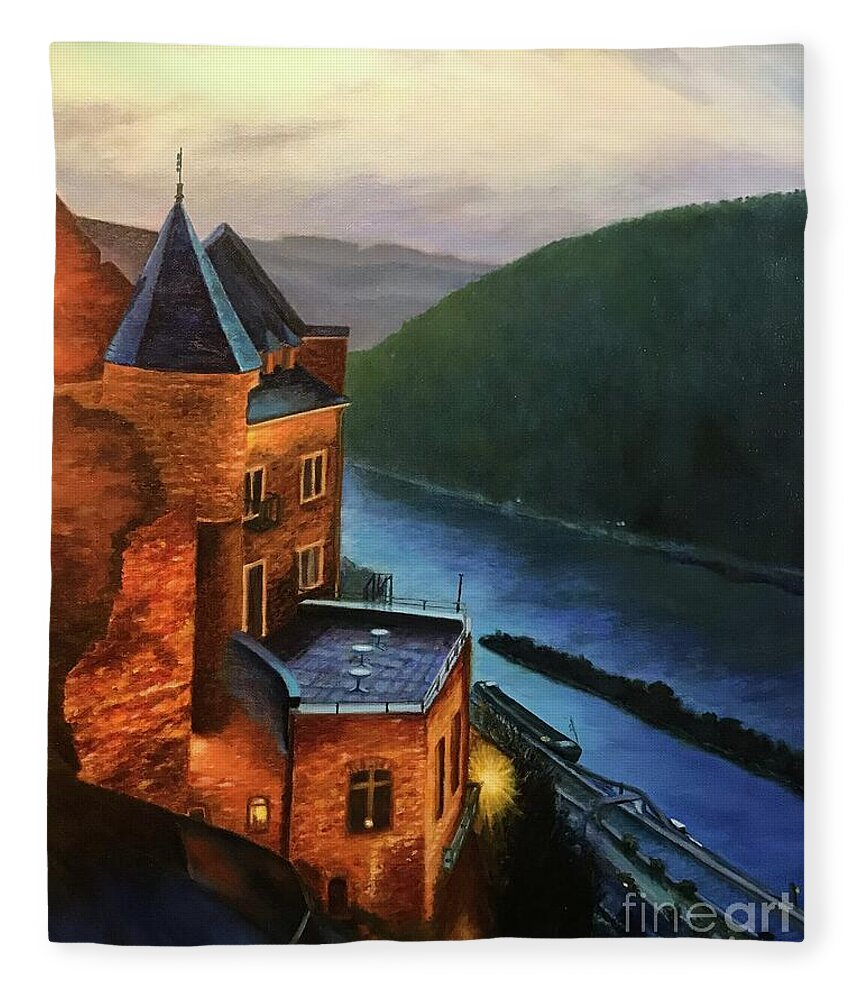 Oil Painting Fleece Blanket featuring the painting Schonburg Castle by Sherrell Rodgers