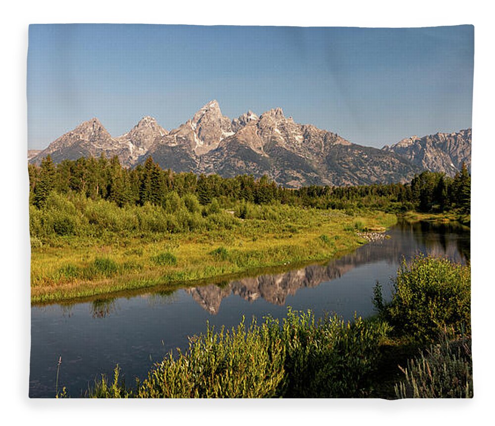 Tetons Fleece Blanket featuring the photograph Schwabacher Landing in the Early Morning by Tony Hake