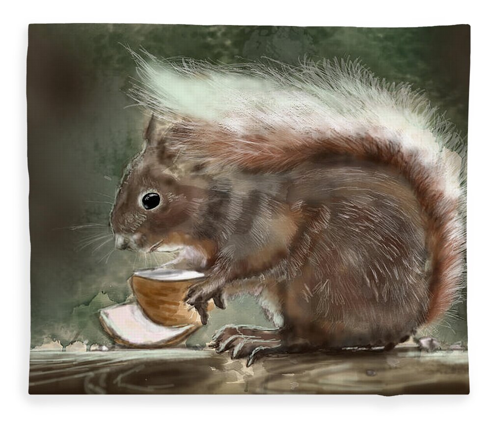 #scottishwildlife #animalportrait #rebelle #watercolor Fleece Blanket featuring the digital art Sciurus Vulgaris- Scottish Red Squirrel by Rob Hartman