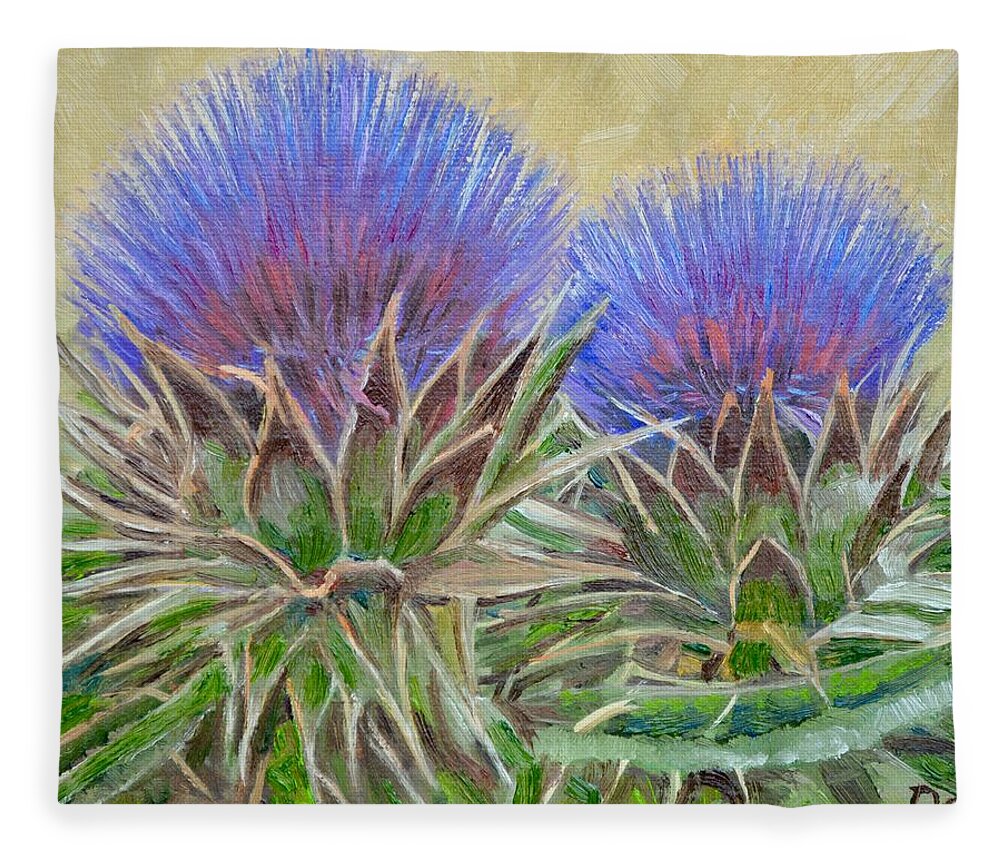 Thistles Fleece Blanket featuring the painting Scotch Thistle Geometric Patterns by Dai Wynn