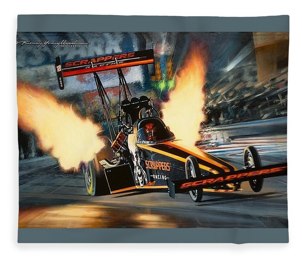 Nhra Drag Racing Top Fuel Mike Salinas Kenny Youngblood Fleece Blanket featuring the painting Scrappers by Kenny Youngblood