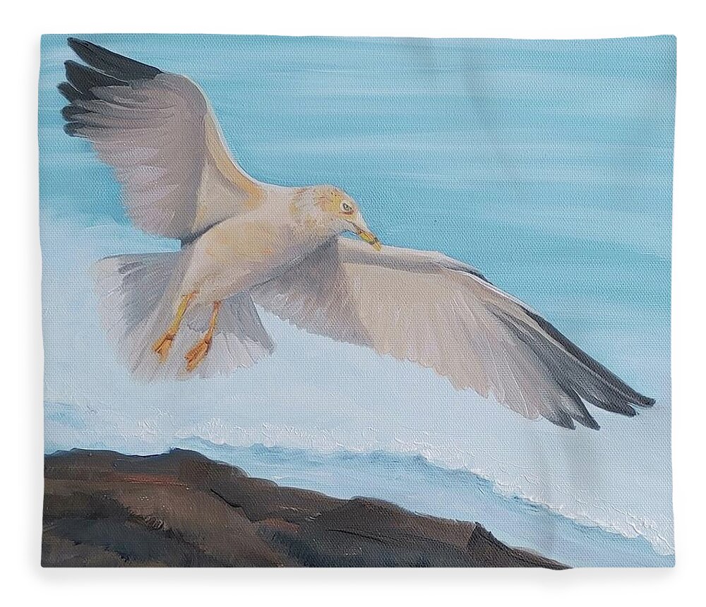 Seagull Fleece Blanket featuring the painting Sea Bird by Connie Rish