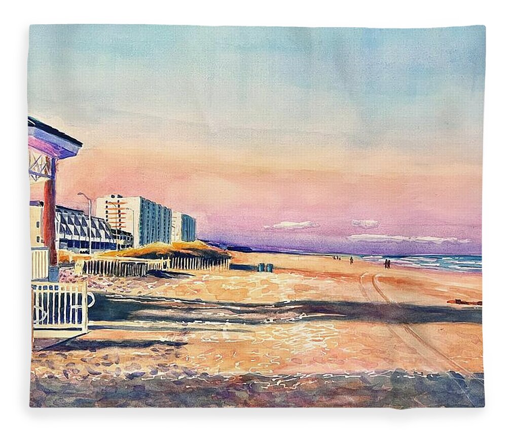 Beach Fleece Blanket featuring the painting Sea Isle City Sunset by Patty Kay Hall