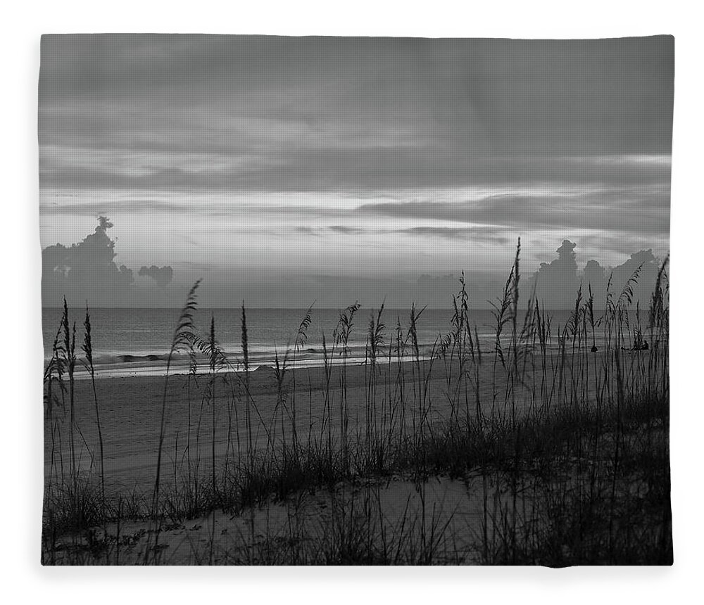 Beach Fleece Blanket featuring the photograph Sea Oats against Horizon on Florida Beach by James C Richardson