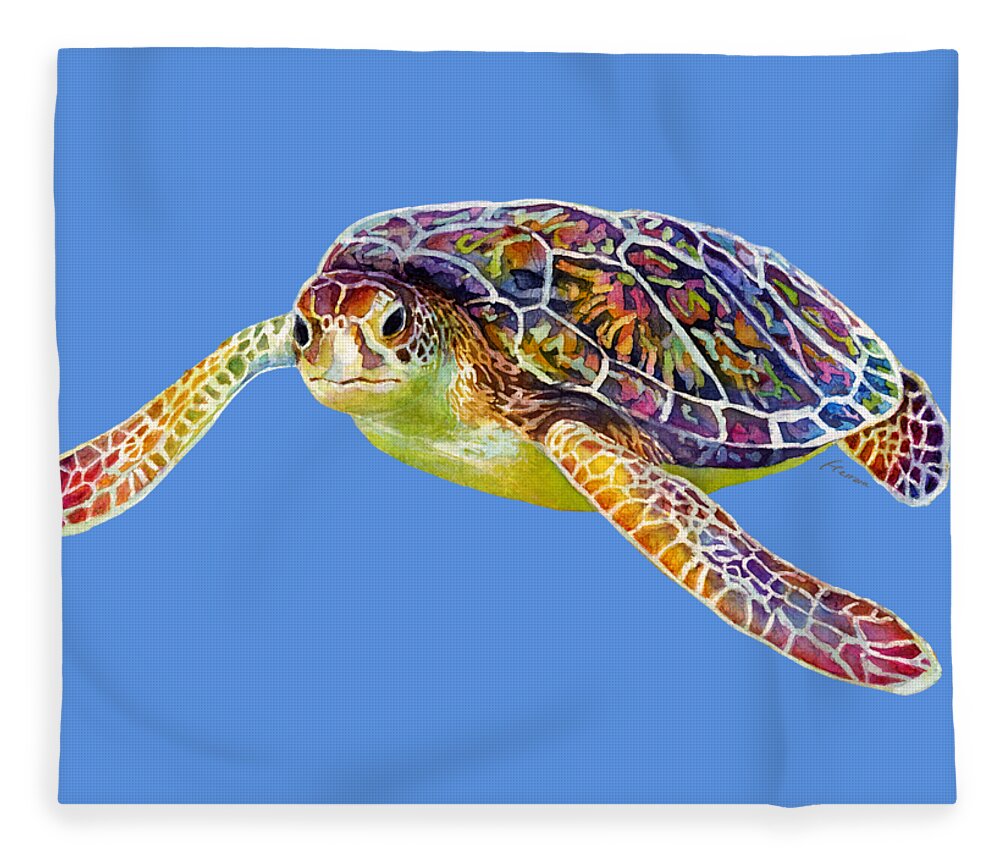 Turtle Fleece Blanket featuring the painting Sea Turtle 3 - solid background by Hailey E Herrera