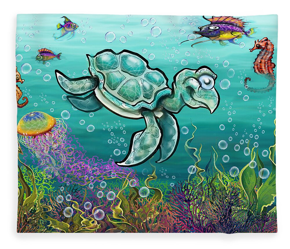 Sea Turtle Fleece Blanket featuring the digital art Sea Turtle and Friends by Kevin Middleton