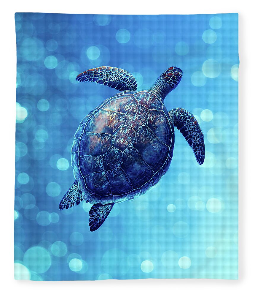 Animal Fleece Blanket featuring the photograph Sea Turtle Bubbly Blues by Laura Fasulo