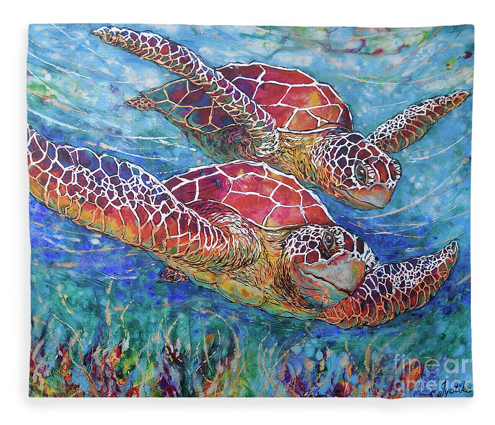  Fleece Blanket featuring the painting Sea Turtle Buddies III by Jyotika Shroff