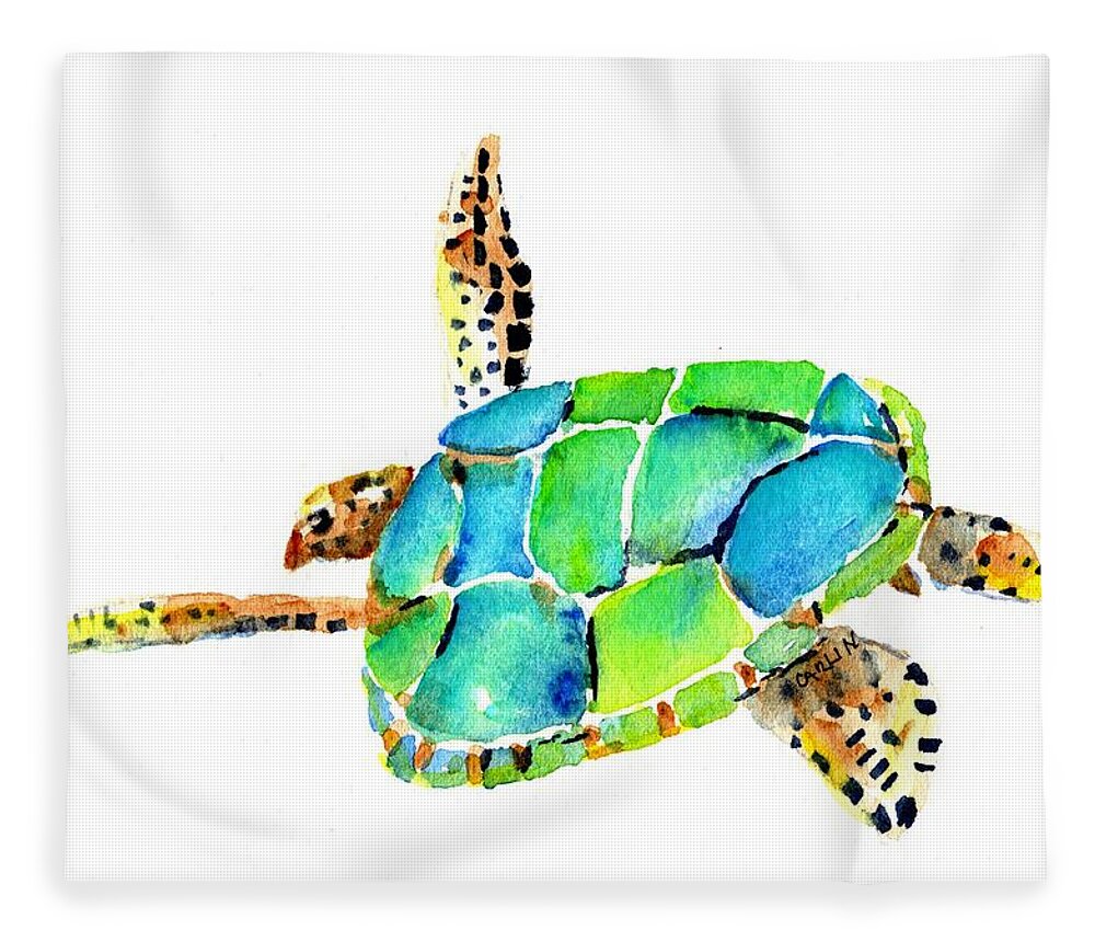 Turtle Fleece Blanket featuring the painting Sea Turtle by Carlin Blahnik CarlinArtWatercolor