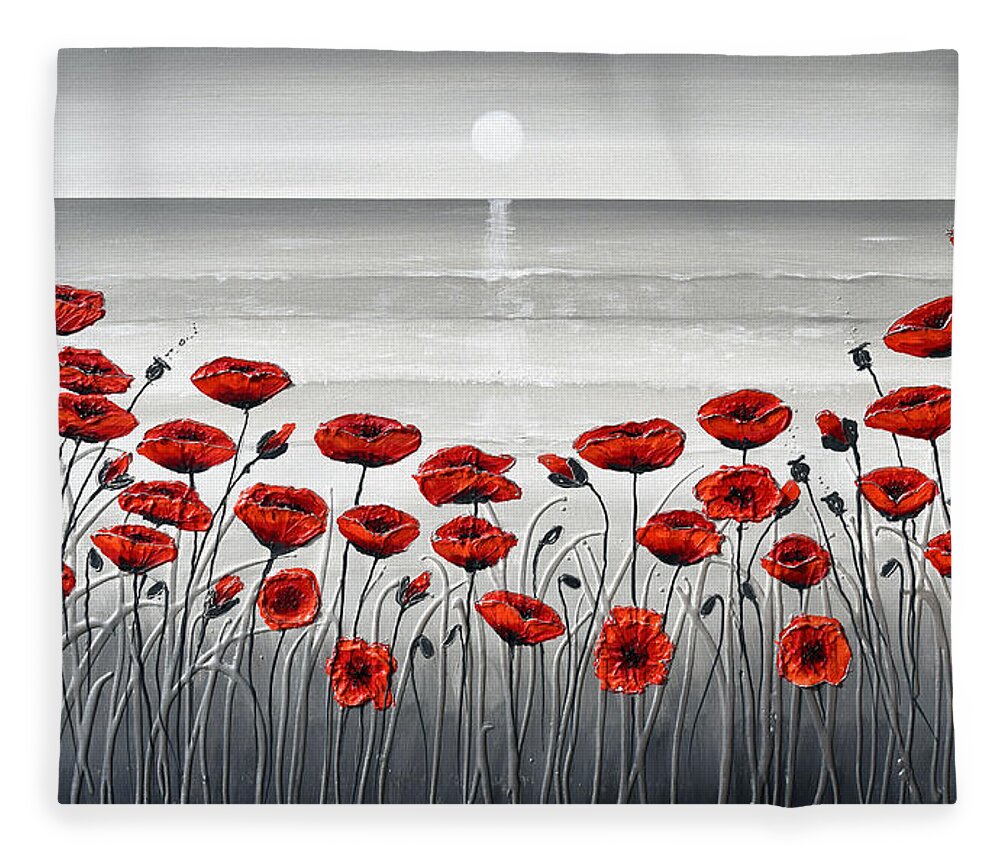 Red Poppies Fleece Blanket featuring the painting Sea with Red Poppies by Amanda Dagg