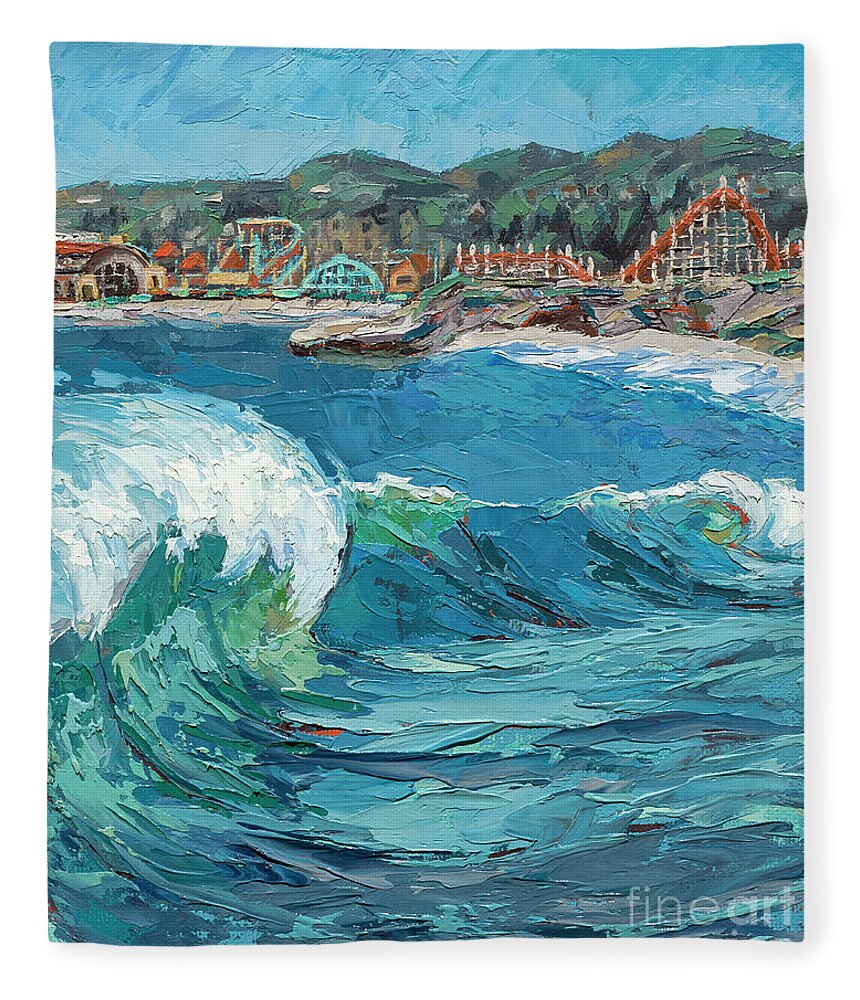 Ocean Fleece Blanket featuring the painting SeaBright Wave Vertical, 2021 by PJ Kirk