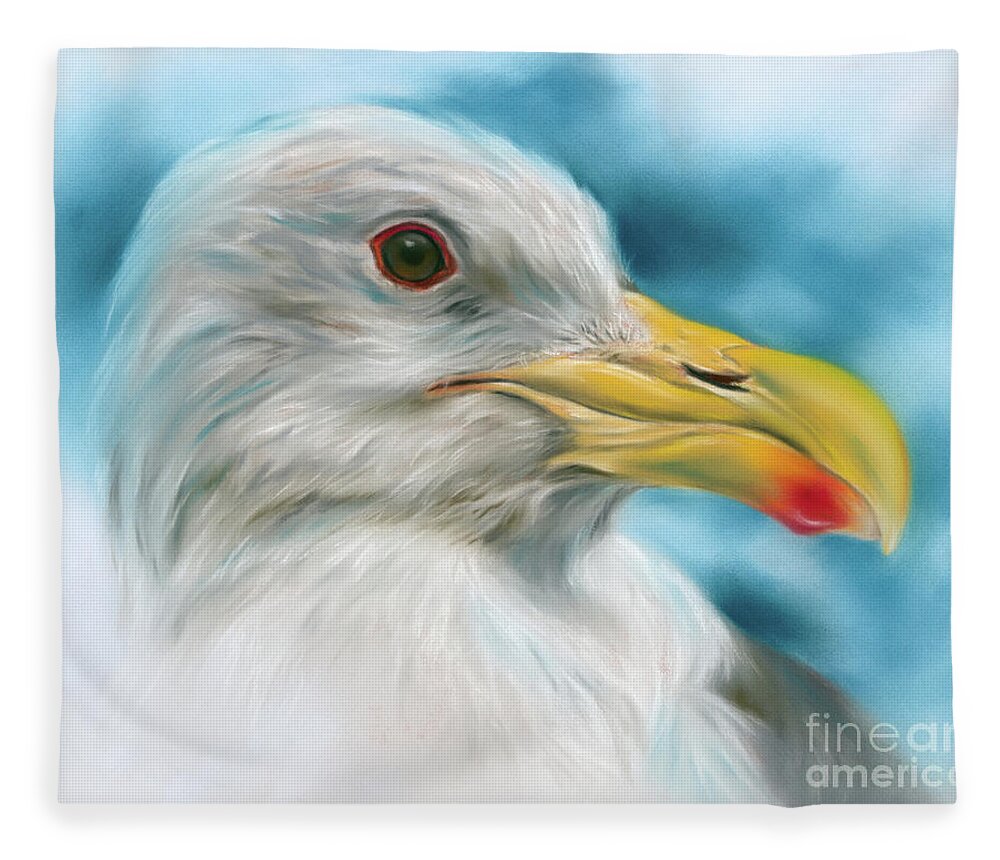 Bird Fleece Blanket featuring the painting Seagull with Red Spotted Beak by MM Anderson