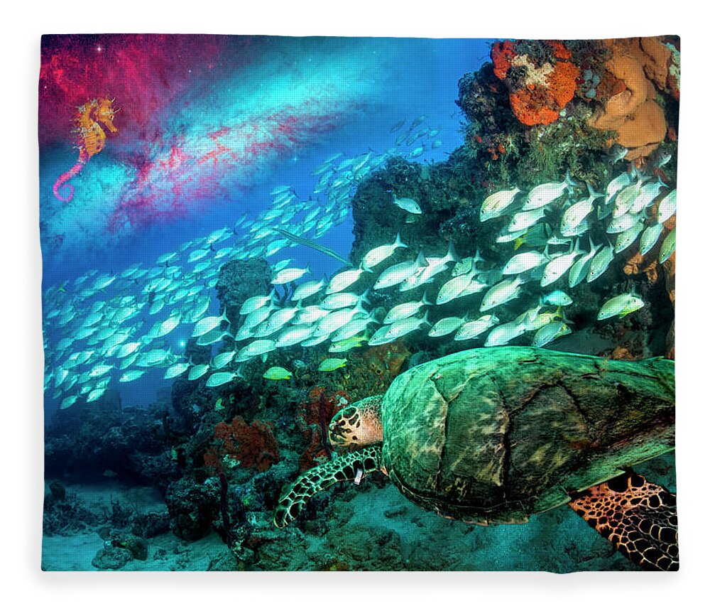Clouds Fleece Blanket featuring the photograph Seahorse and Turtle by Debra and Dave Vanderlaan
