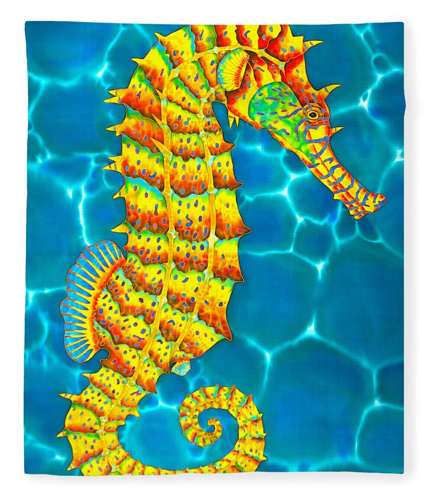 Diving Fleece Blanket featuring the painting Jamaican Seahorse by Daniel Jean-Baptiste