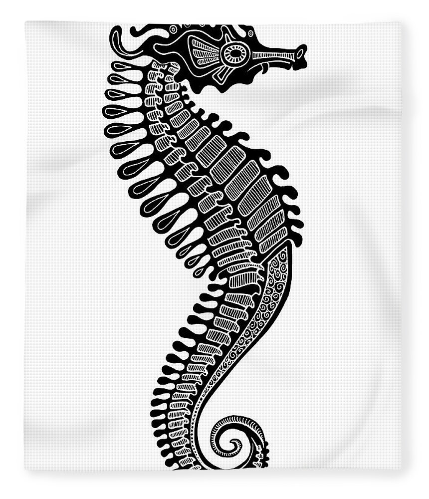 Seahorse Fleece Blanket featuring the drawing Seahorse Ink 5 by Amy E Fraser