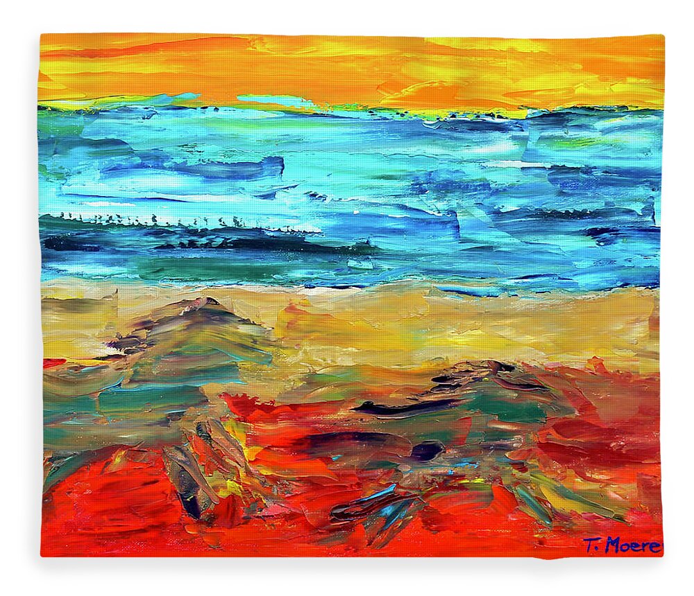 Horses Fleece Blanket featuring the painting Seaside Frolick by Teresa Moerer