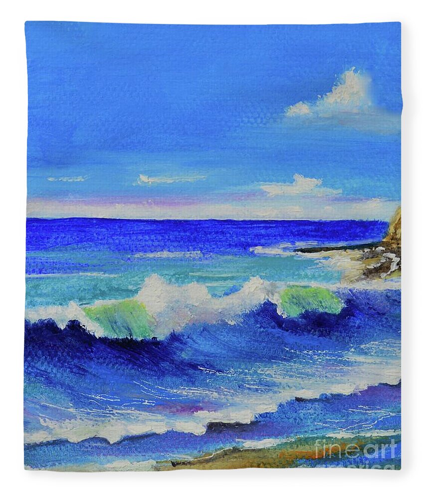 Blue Fleece Blanket featuring the painting Seaside by Mary Scott