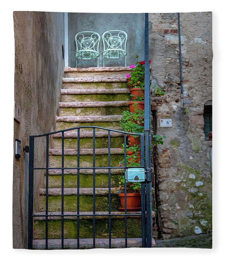 Italy Fleece Blanket featuring the photograph Seating for Two in Malcesine by W Chris Fooshee
