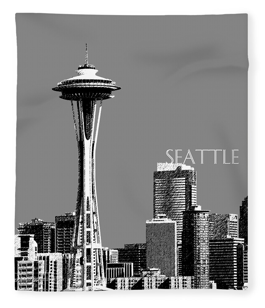 Architecture Fleece Blanket featuring the digital art Seattle Skyline Space Needle - Pewter by DB Artist