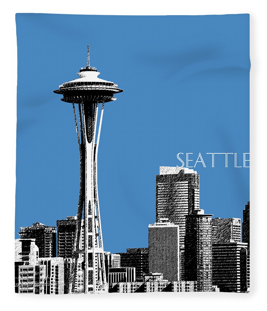 Architecture Fleece Blanket featuring the digital art Seattle Skyline Space Needle - Slate Blue by DB Artist