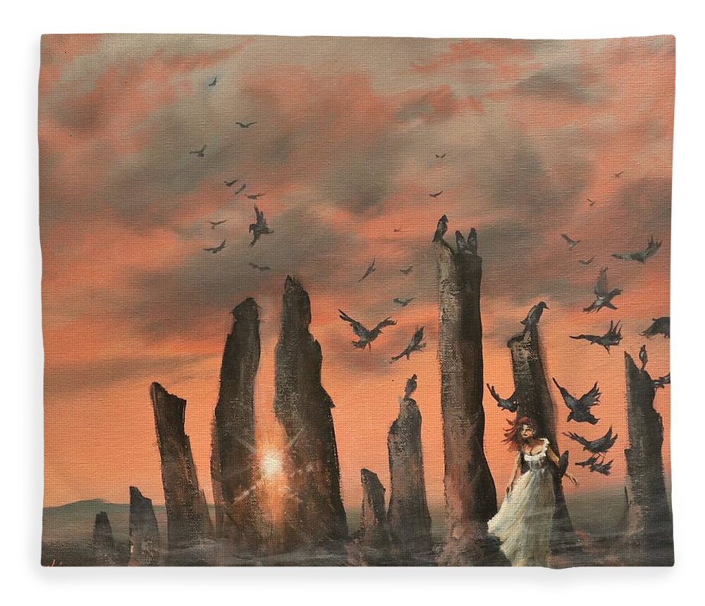 Callanish Stones Fleece Blanket featuring the painting Secret of the Stones by Tom Shropshire